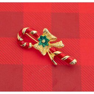 Vintage Ribbon Candy Cane Christmas Brooch by Ai - O25
